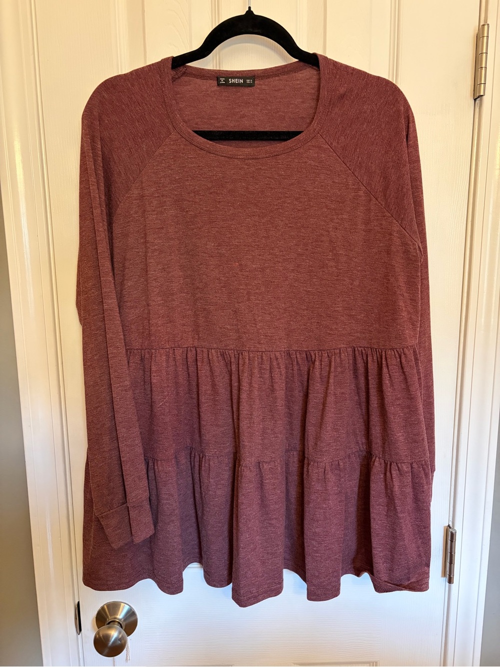 SHEIN Dusty Mauve Tiered Long Sleeve Peplum Top